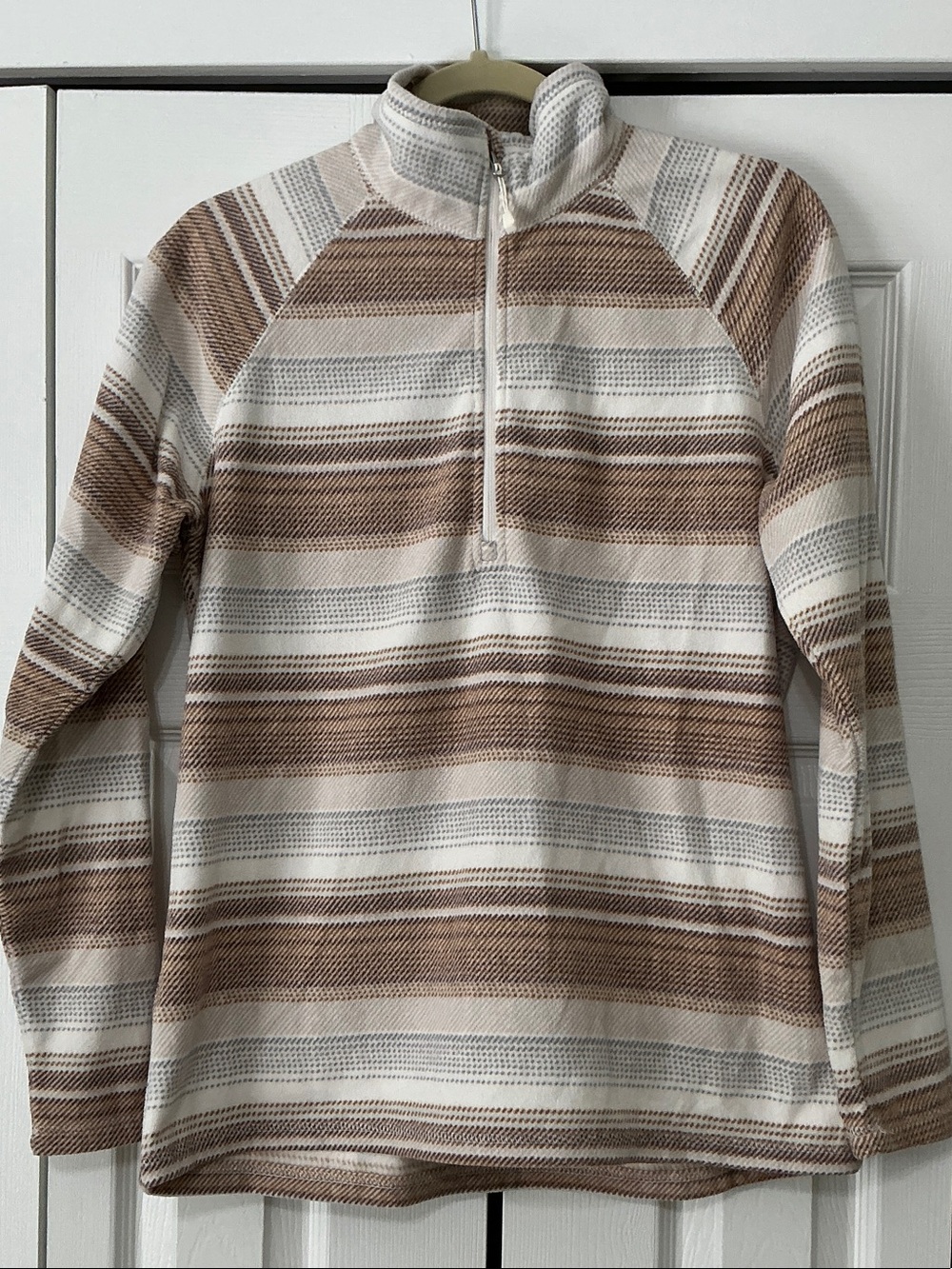 Eddie Bauer Women's Half-Zip Fleece - Cream & Brown Stripes
